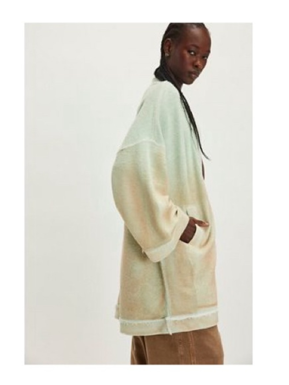 Free People Oversized Mint Green Dip-Dye Teddy Jacket